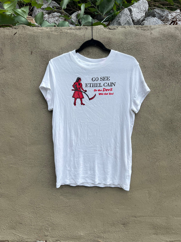 Go See Ethel Cain or the Devil Will Get You - White Cap Sleeve TShirt