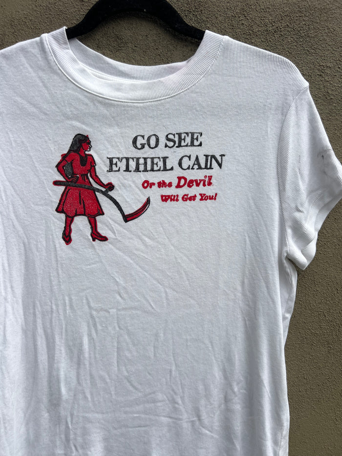 Go See Ethel Cain or the Devil Will Get You - White Cap Sleeve TShirt