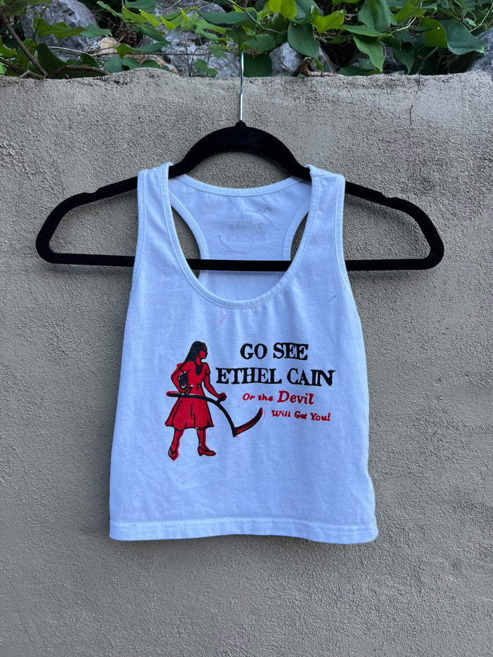 Go See Ethel Cain or the Devil Will Get You - White Racerback Tank
