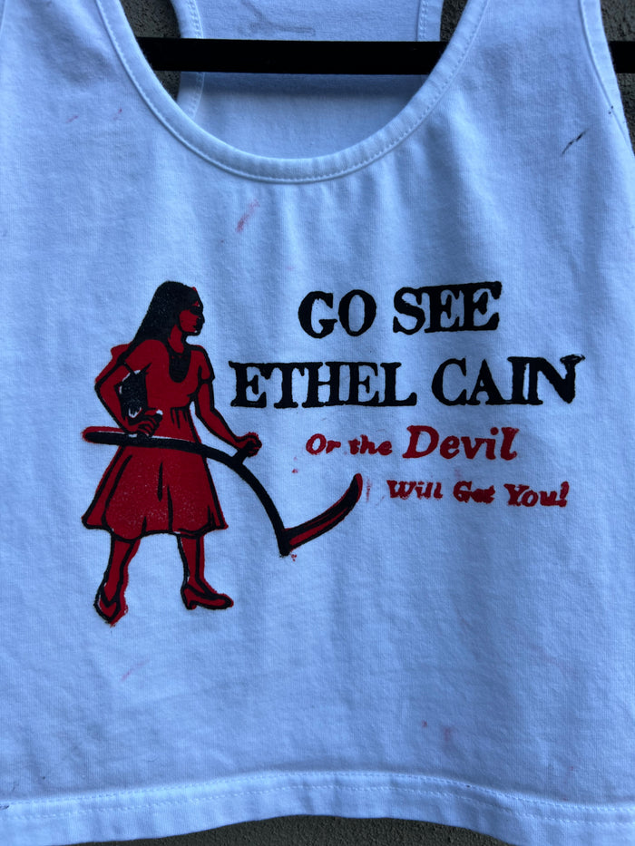 Go See Ethel Cain or the Devil Will Get You - White Racerback Tank