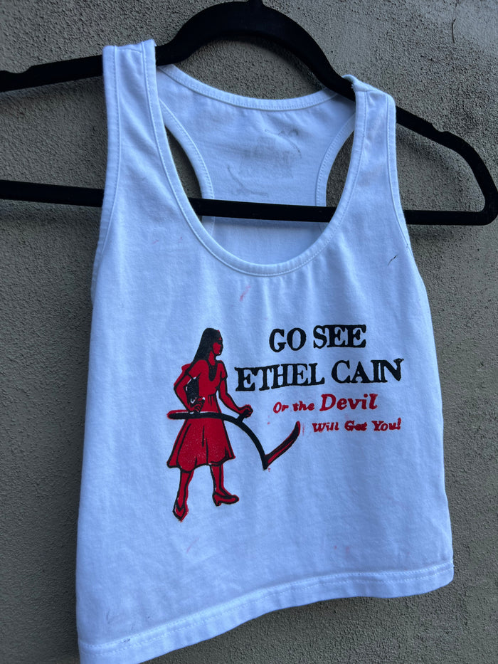 Go See Ethel Cain or the Devil Will Get You - White Racerback Tank