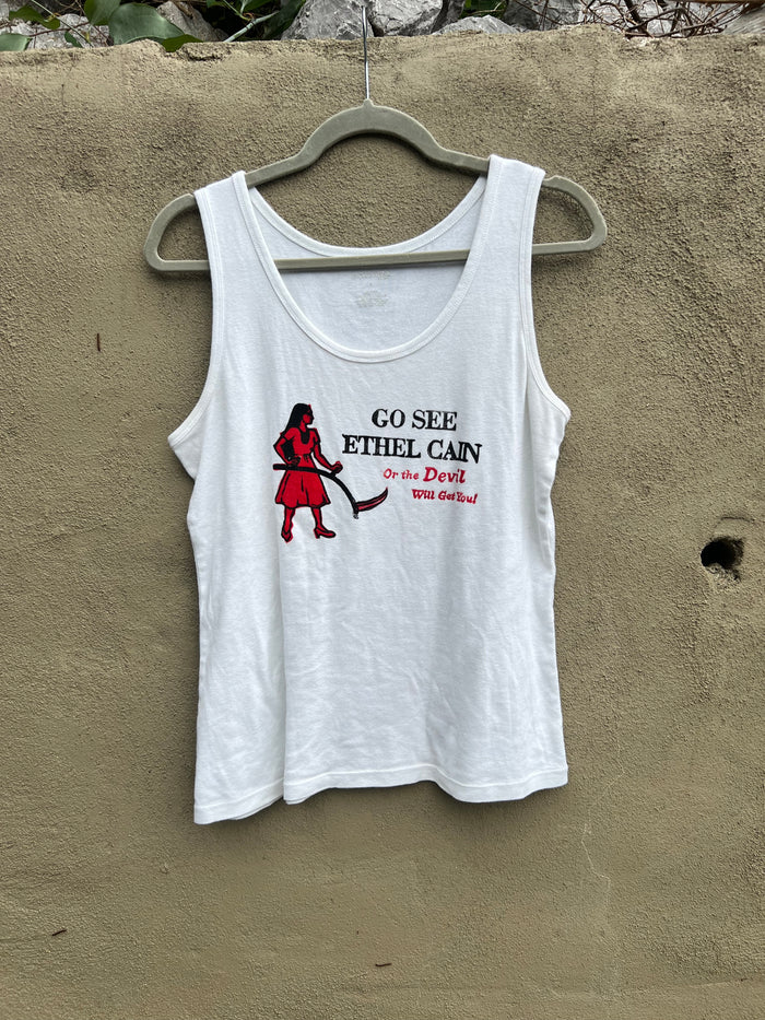Go See Ethel Cain or the Devil Will Get You - White SJB Tank Top