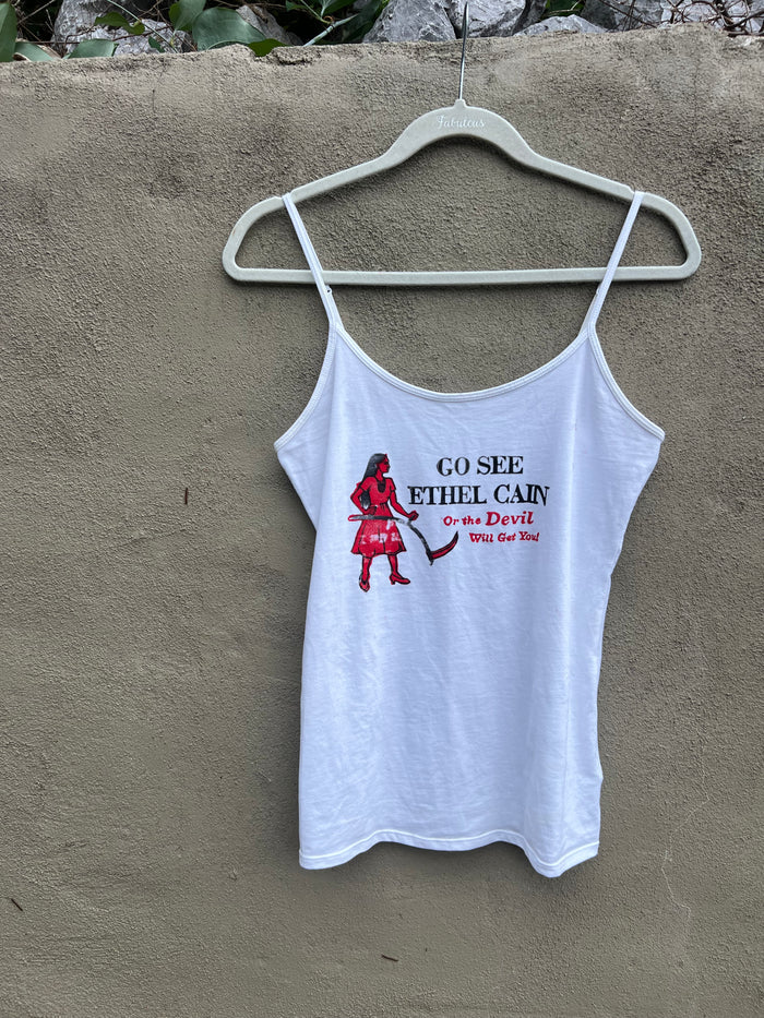 Go See Ethel Cain or the Devil Will Get You - White Spaghetti Strap Tank Top