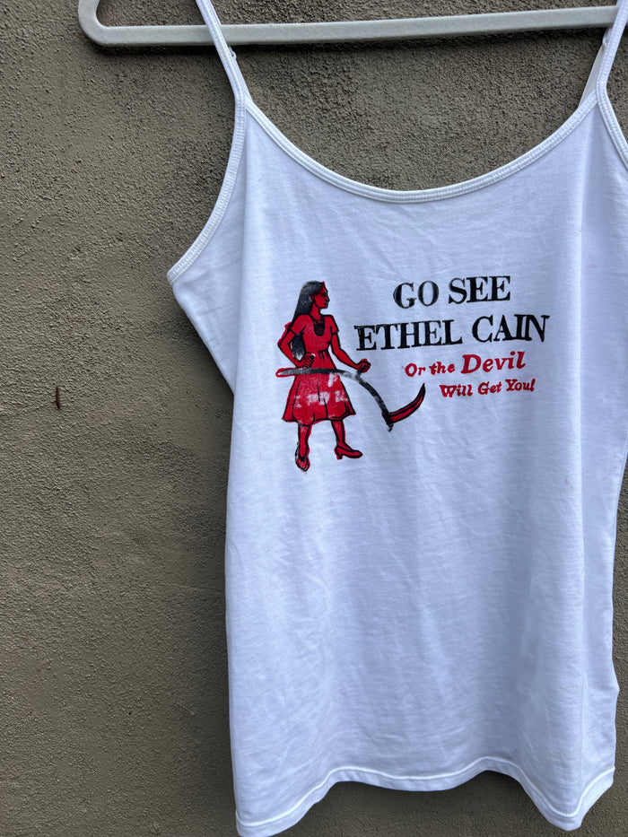Go See Ethel Cain or the Devil Will Get You - White Spaghetti Strap Tank Top