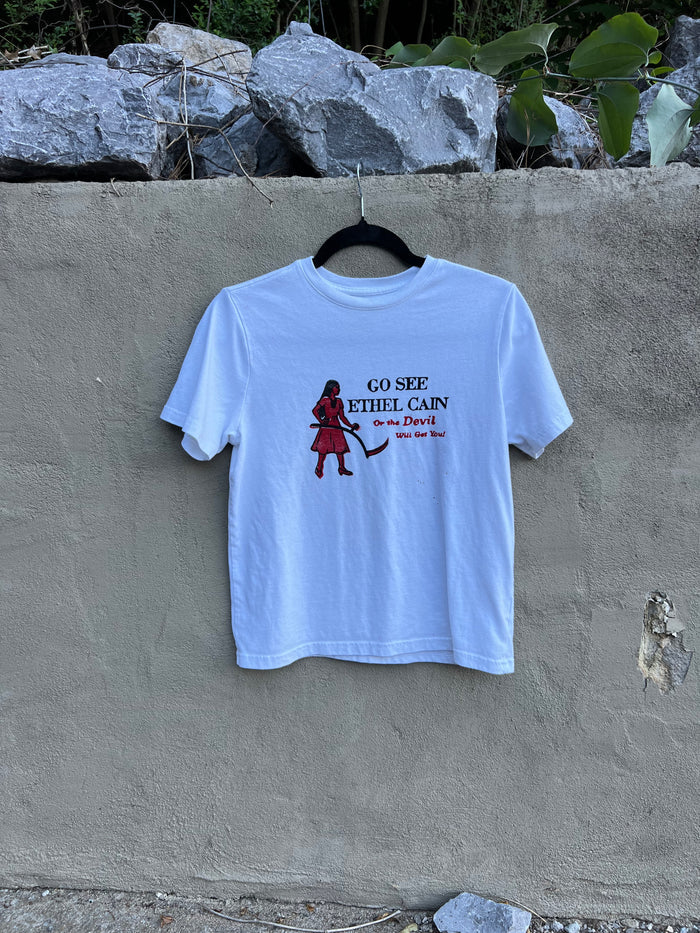 Go See Ethel Cain or the Devil Will Get You - Wonder Nation White Baby Tee