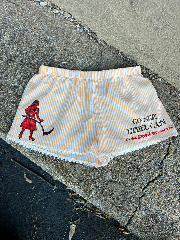 Go See Ethel Cain or the Devil Will Get You - Yellow & White Striped Shorts