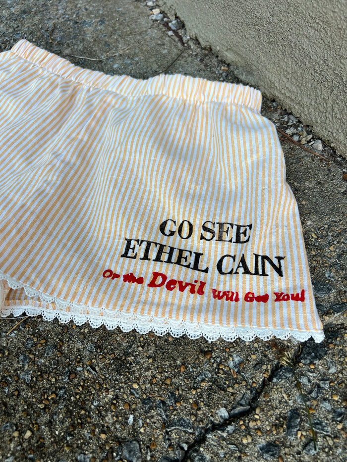 Go See Ethel Cain or the Devil Will Get You - Yellow & White Striped Shorts