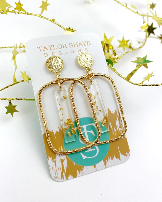 Gold Flake Stick Rectangle Hoops
