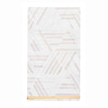 Sophistiplate’s Golden Apple Guest Towels (20pk) feature a white rectangular design adorned with a subtle geometric pattern of overlapping triangles and diagonal lines, finished with a thin gold foil trim along the bottom edge—perfect for elevating your Golden Apple Table Setting.