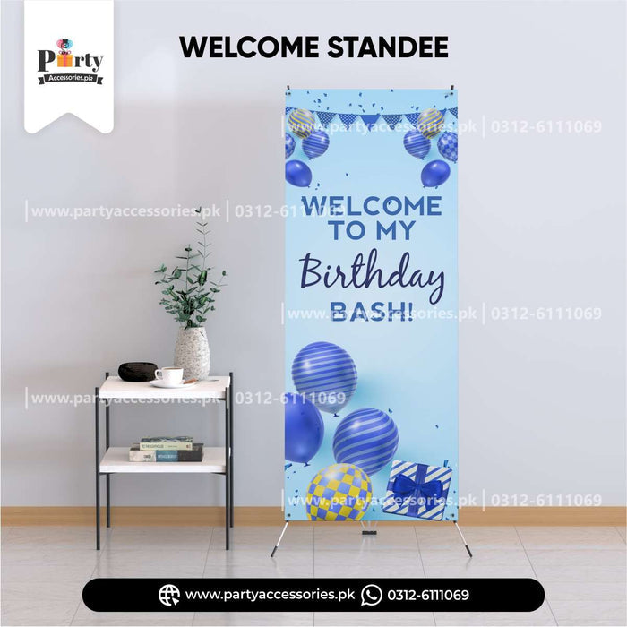 welcome standee for birthday bash in light blue color