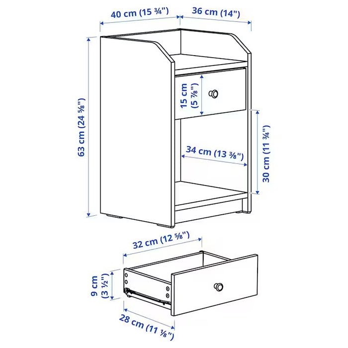 HAUGA Bedside table, grey, 40x36cm