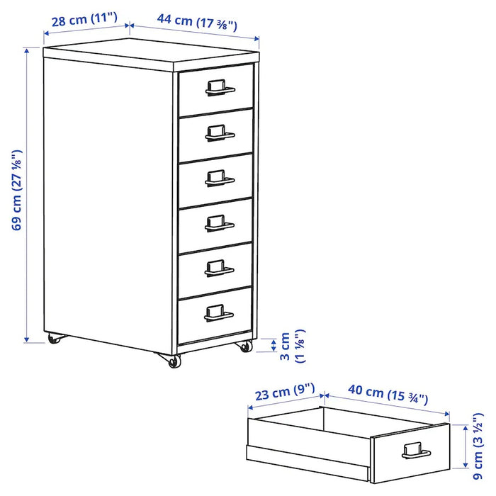 HELMER Drawer unit on castors, Dark grey/light grey, 28x69cm