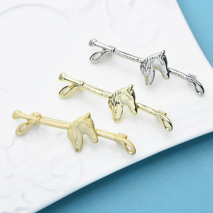 Horse Head Whip Brooch Pin (Silver)