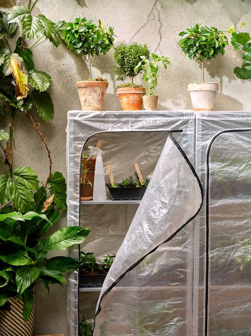 HYLLIS Shelving unit with transparent cover, 60x27x140cm