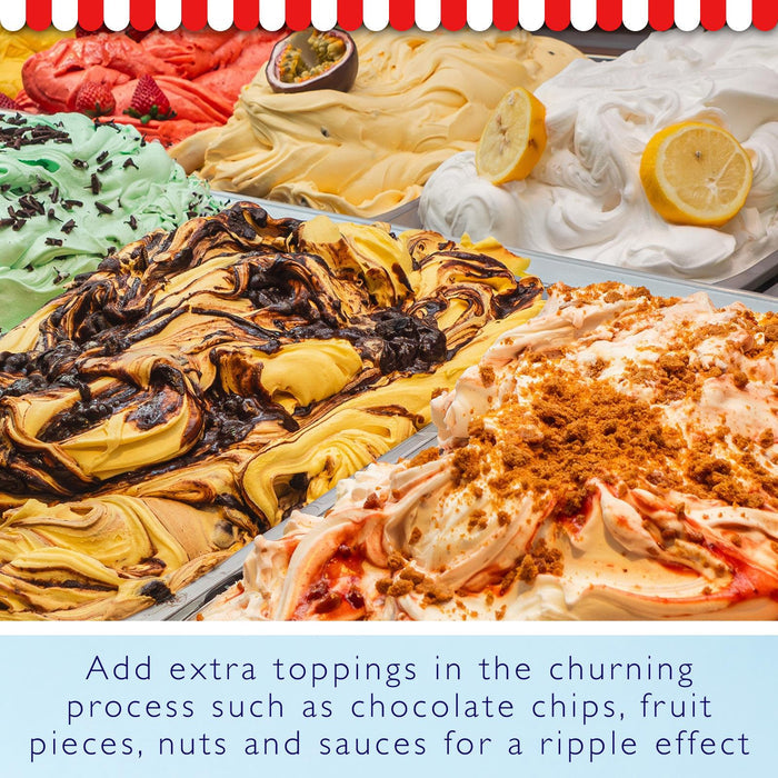 Colorful ice cream display with various flavors and toppings. - Buy Now Ice Cream & Dessert Maker