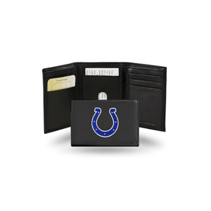 Indianapolis Colts Black Embroidered Genuine Leather Tri-Fold