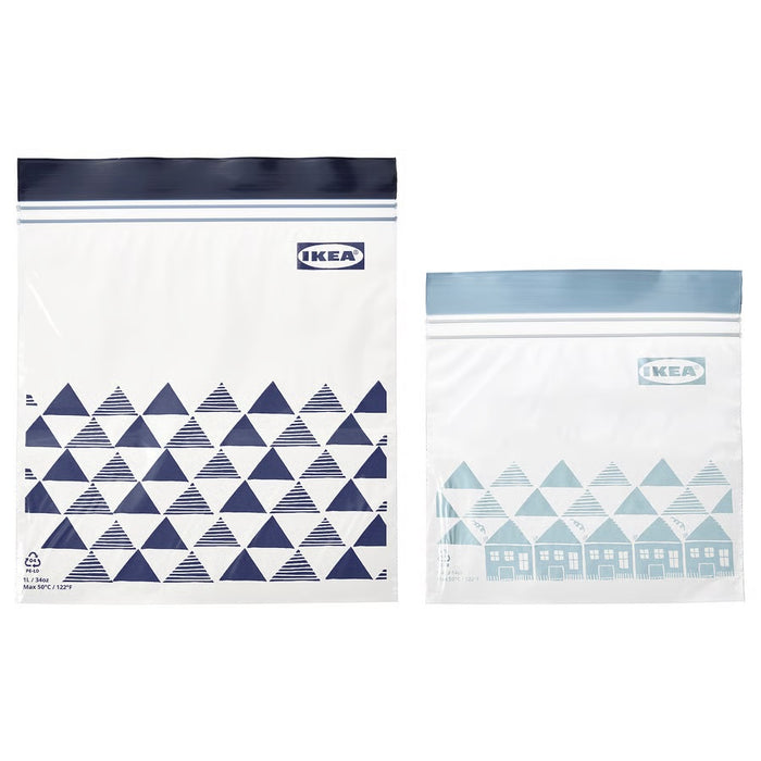 ISTAD Resealable bag, patterned/blue, 30pcs x 1L & 30pcs x 0.4L