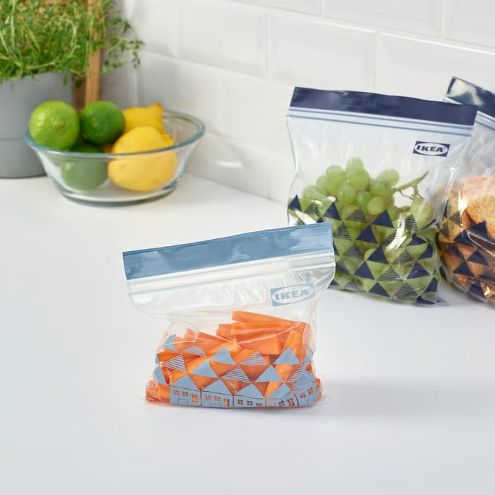 ISTAD Resealable bag, patterned/blue, 30pcs x 1L & 30pcs x 0.4L