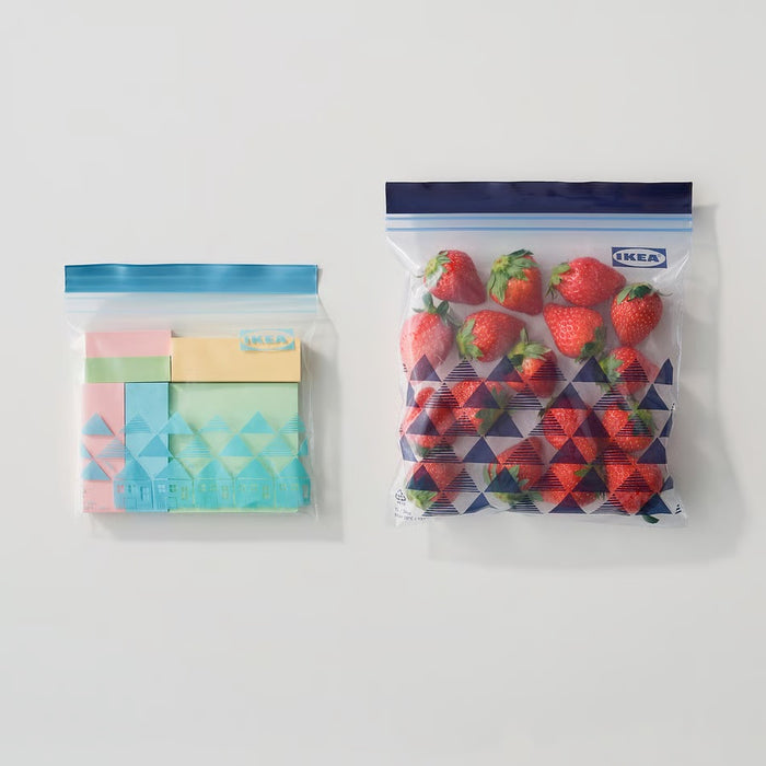 ISTAD Resealable bag, patterned/blue, 30pcs x 1L & 30pcs x 0.4L