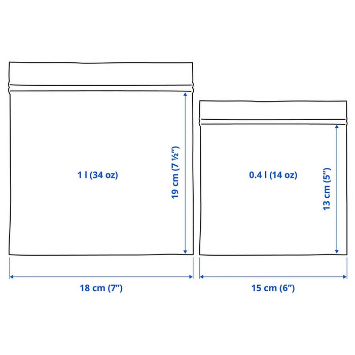 ISTAD Resealable bag, patterned/blue, 30pcs x 1L & 30pcs x 0.4L