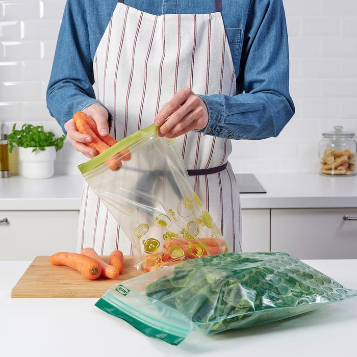ISTAD Resealable bag, Patterned/green, 15pcs x 6l & 15pcs x 4.5l