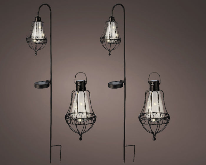 Hanging solar LED light bulb with filament-style warm glow for garden lighting