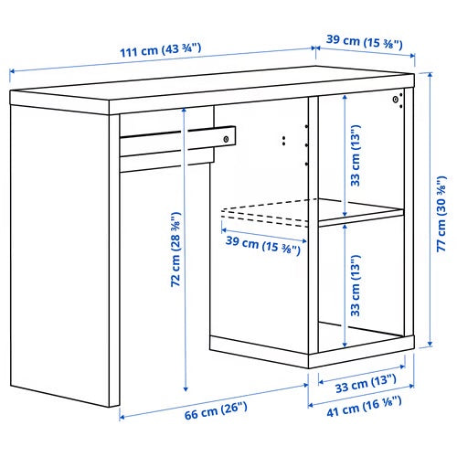 KALLAX Desk, White, 111x39cm