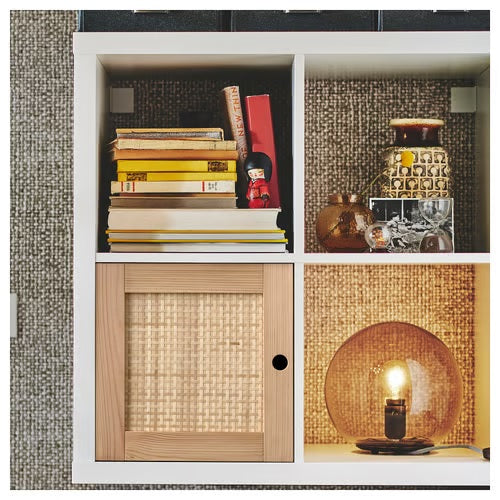 KALLAX Insert with door, Pine/woven poplar, 33x33cm