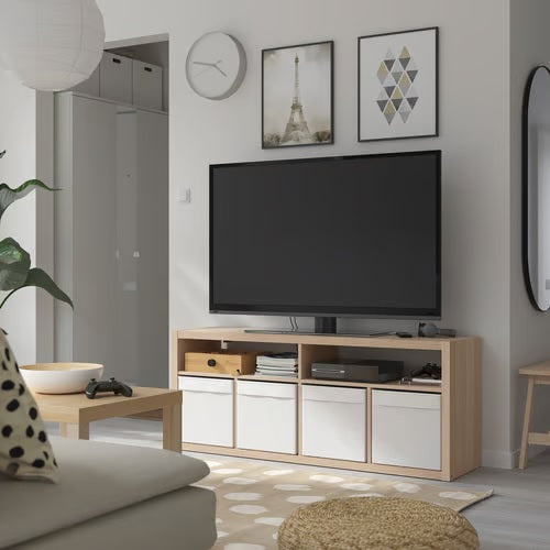 KALLAX TV bench, White stained oak effect, 147x60cm