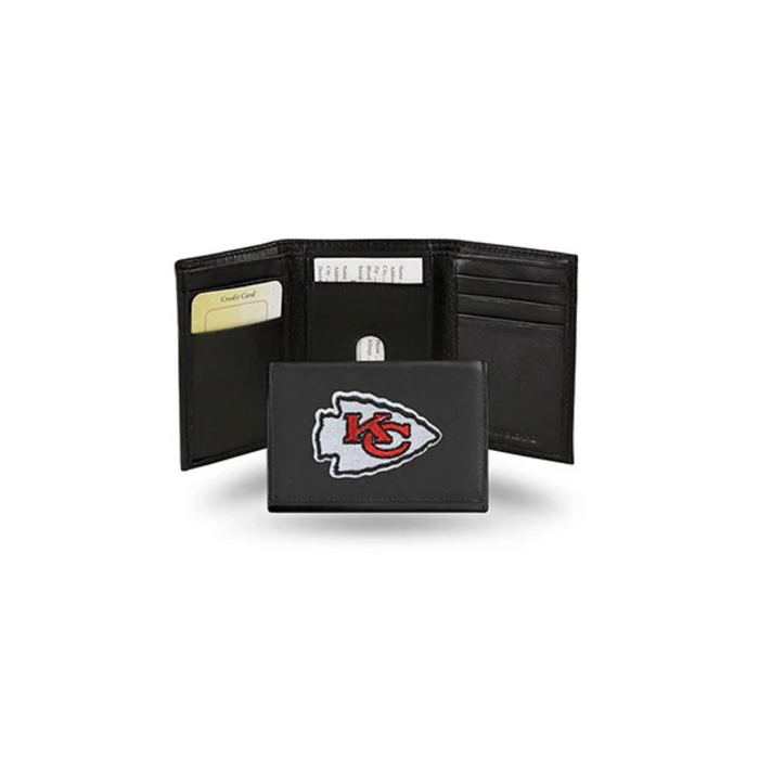 Kansas City Chiefs Black Embroidered Genuine Leather Tri-Fold