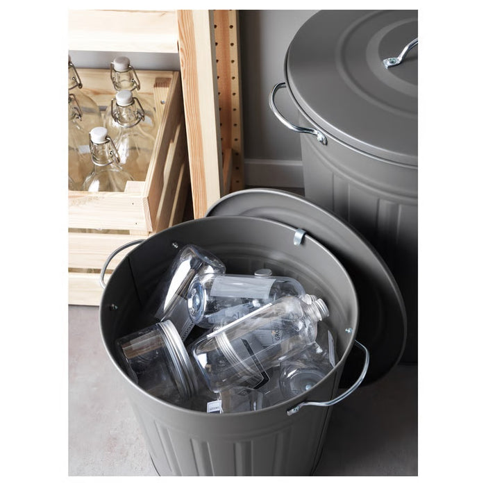 KNODD Bin with lid, Grey, 16l