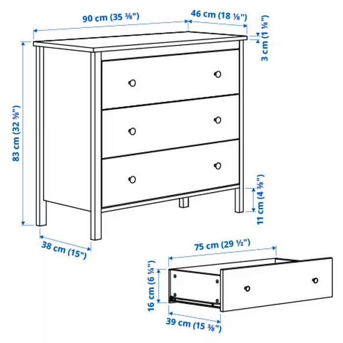 KOPPANG Chest of 3 drawers, White, 90x83cm