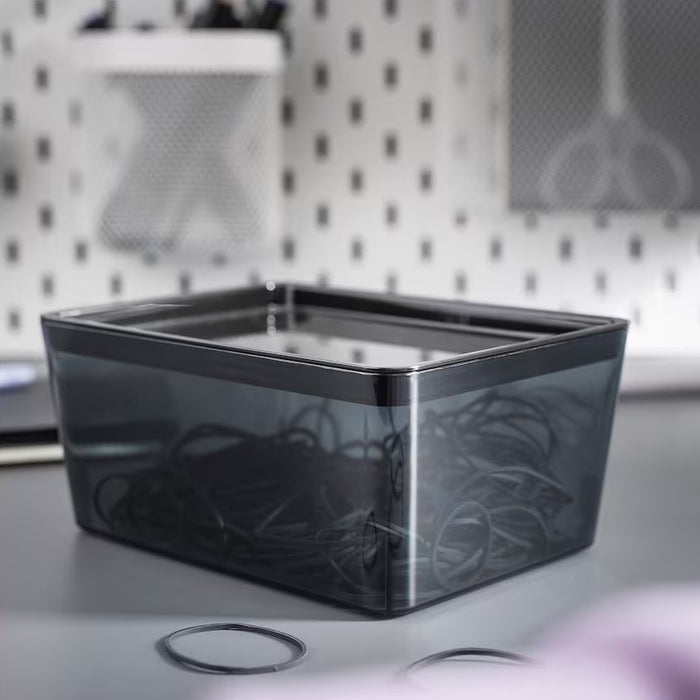 KUGGIS Box with lid, 13x18x8cm, Transparent black
