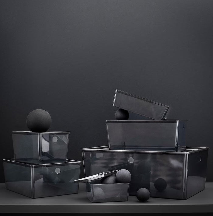 KUGGIS Box with lid, 13x18x8cm, Transparent black