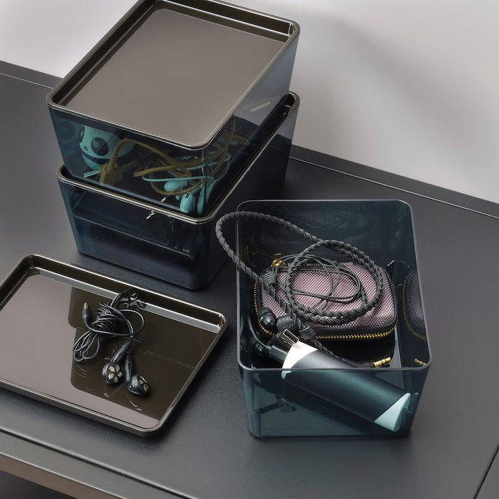 KUGGIS Box with lid, 13x18x8cm, Transparent black