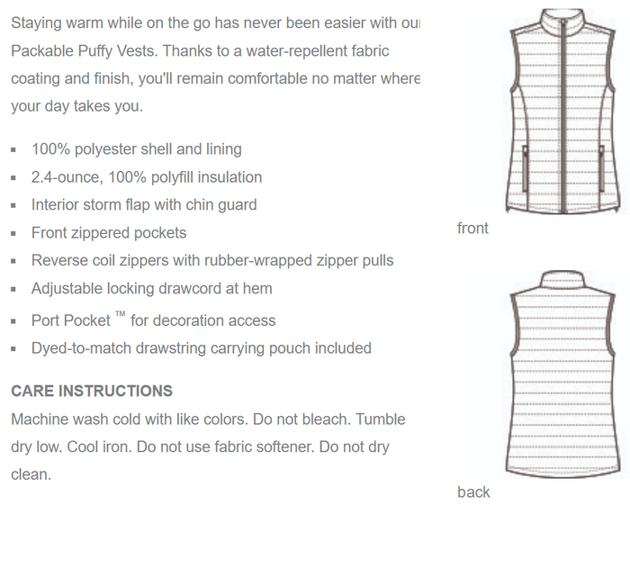 Ladies Black Packable Puffy Vest - C21®