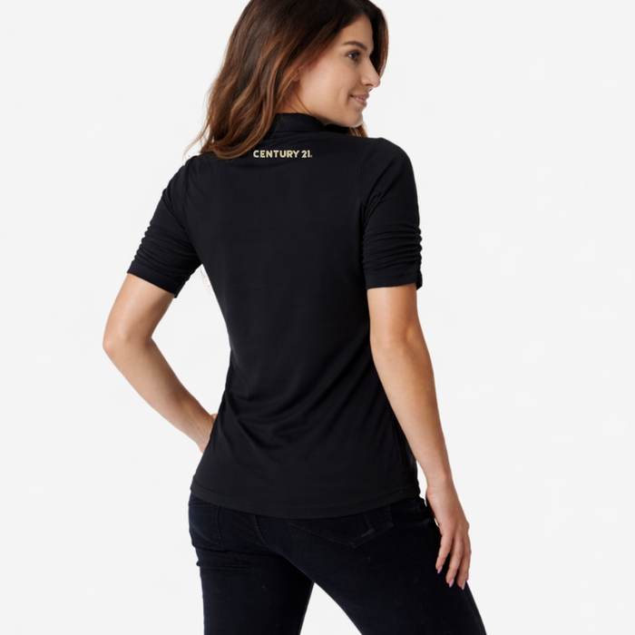 Ladies Black Ruched Sleeve Polo | New Season