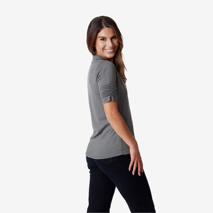Ladies Grey Ruched Sleeve Polo | Close Out