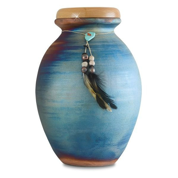Large/Adult 200 Cubic Inches Raku Feathers Funeral Cremation Urn for Ashes