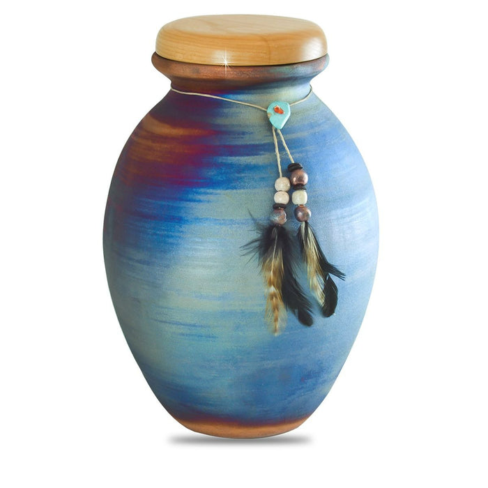 Large/Adult 200 Cubic Inches Raku Feathers Funeral Cremation Urn for Ashes