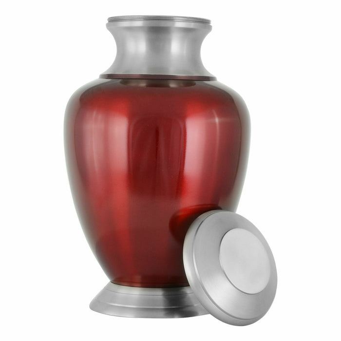 Large/Adult 220 Cubic Inches Red & Gray Brass Funeral Cremation Urn for Ashes