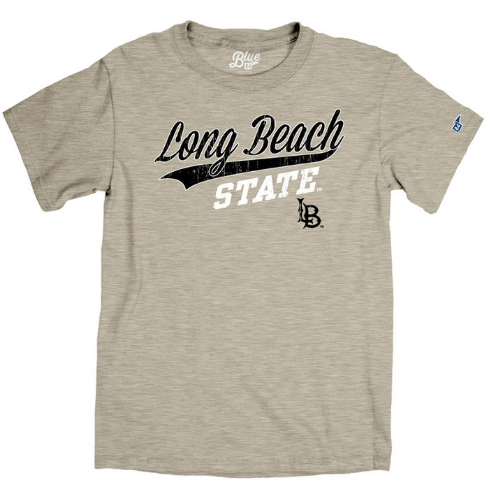 LBSU Vintage Tail Script T-Shirt - Oatmeal, Blue 84