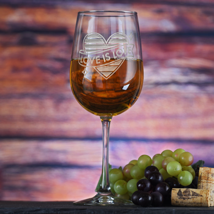 LGBTQ Pride "Love Is Love" Engraved Wine Glass