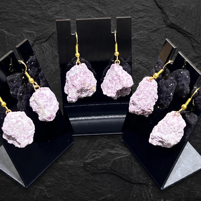Lilac Lepidolite Raw Crystal Earrings Pair (Gold Stainless Steel Hooks)