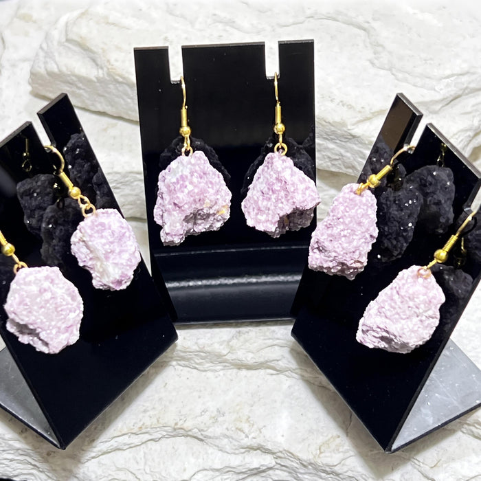 Lilac Lepidolite Raw Crystal Earrings Pair (Gold Stainless Steel Hooks)