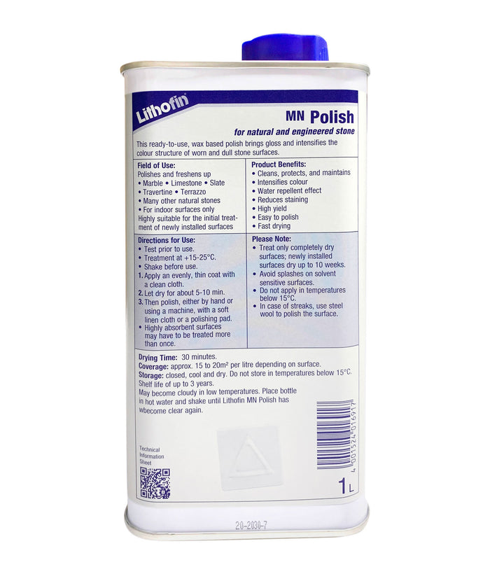 Lithofin MN Polish Liquid Wax - 1 LITRE - Stone Doctor Australia - Natural Stone > Solvent Wax > Topical Buffing Treatment