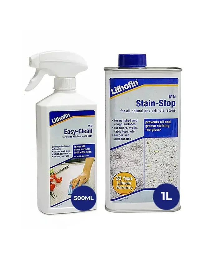 Lithofin MN Seal & Maintain: Stain Stop1L + Easy-Clean 500ml - Stone Doctor Australia - Bench Care Kit