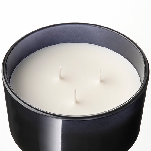 LOVTRAD scented cndl in glass w lid/3 wicks, 25hr, Black rose and sandalwood/grey