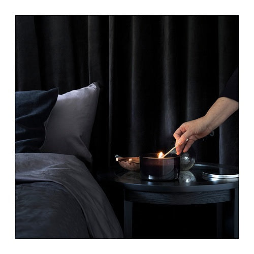 LOVTRAD scented cndl in glass w lid/3 wicks, 25hr, Black rose and sandalwood/grey