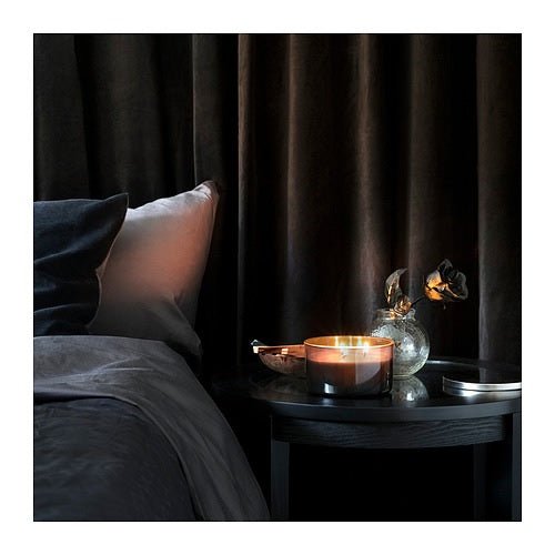 LOVTRAD scented cndl in glass w lid/3 wicks, 25hr, Black rose and sandalwood/grey